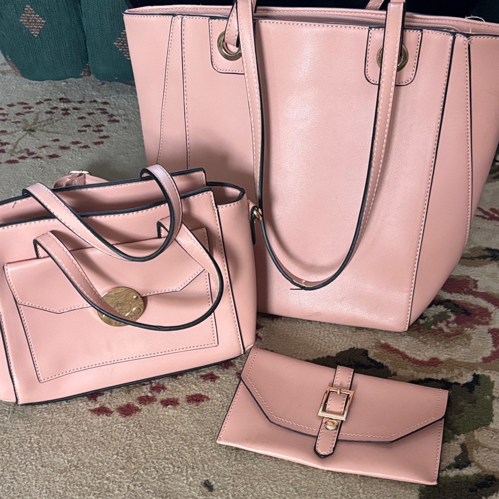 Elegant Pink Women's Tote and Handbag Set (3 items)